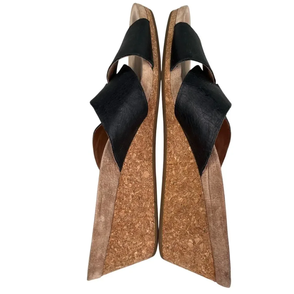 UGG LYRA Wedge Sandals 11 Black Criss Cross Slides 1009854